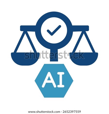AI Justice Icon – Scales Representing Fairness and Legal Frameworks in AI Decision-Making. Flat Vector Illustration.