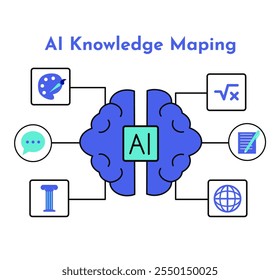 Ícone de mapeamento de conhecimento do AI. Ícone Inteligência Artificial na Educação. Ilustração do ícone de e-learning. Educação e aprendizagem com IA.