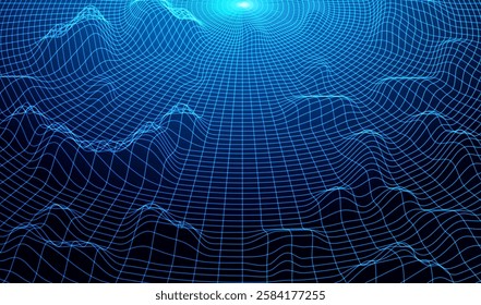 Ai Landscape with mountain wireframe. Topology grid map background. Geography perspective wavy mesh vector illustrator.