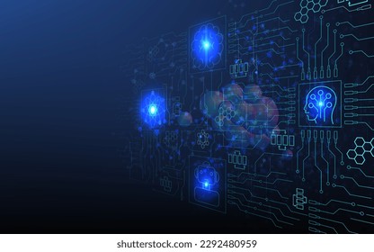 AI Learning and Artificial Intelligence background concept with Assistant Robot, Machine learning, Digital Brain future technology.  Vector Illustration eps10