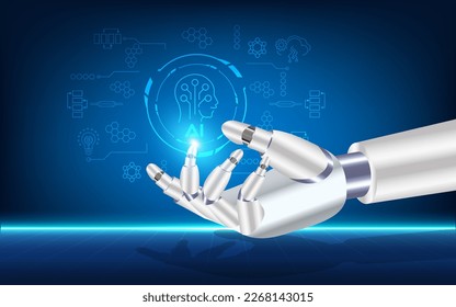 AI Learning and Artificial Intelligence concept. Assistant Robot, Machine learning, Digital Brain future technology. Vector Illustration eps10