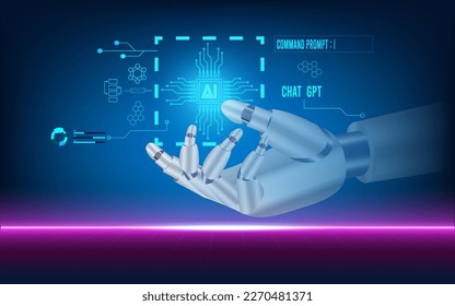 AI Learning and Artificial Intelligence concept with Assistant Robot create something, use the command prompt. Machine learning, Digital Brain future technology. Vector Illustration eps10