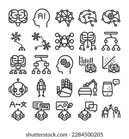 AI learning artificial intelligence utilization icon set: Some kanji are "sentence"