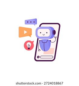 Assistente de aprendizagem de IA. Conceito de microaprendizagem e educação móvel. Ilustração plana vetorial isolada em um fundo branco.