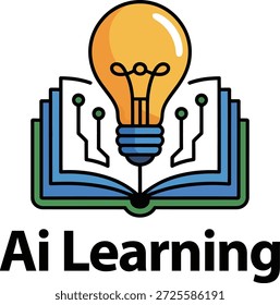 Concepto de aprendizaje aéreo con bombilla sobre libro abierto y placa de circuito que simboliza la innovación y la educación en tecnología de inteligencia artificial