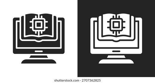 AI Learning Icon In Black And White Glyph Style