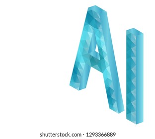 AI Letter (Artificial Intelligence), 3D Isometric. Polygonal low poly design. Wireframe polygon concept. Abstract vector illustration with polygon, line, connecting dots, origami.
