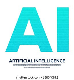 AI Letter Artificial Intelligence with binary code. Vector illustration