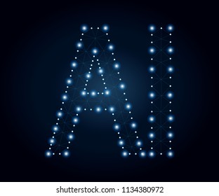 AI Letter (Artificial Intelligence). Polygonal low poly design. Wireframe polygon concept. Abstract vector illustration with polygon, line, connecting dots, origami.