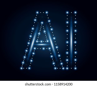 AI Letter (Artificial Intelligence). Polygonal low poly design. Wireframe polygon concept. Abstract vector illustration with polygon, line, connecting dots, origami.