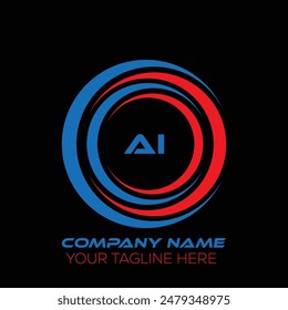 Diseño creativo del logotipo de la letra de AI. AI diseño único. Diseño del logotipo de la letra de AI sobre fondo negro.