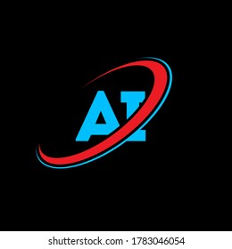 Diseño del logotipo de la carta AI A I. Letra inicial del logotipo monograma superior del círculo de IA enlazado en mayúsculas rojo y azul. Logo de AI, diseño A I. ai, a i	