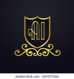 AI letter logo. Design Vector Illustration Abstract. Luxury Gold.