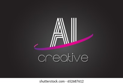 AI A I Letter Logo with Lines Design And Purple Swoosh Vector Letters Illustration.