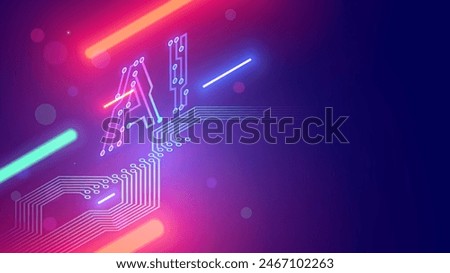 AI letters consist at pcb conductor in isometric. Logo or abbreviation AI in isometric on electronic industry background. Tech banner in hardware development style. Artificial intelligence background.