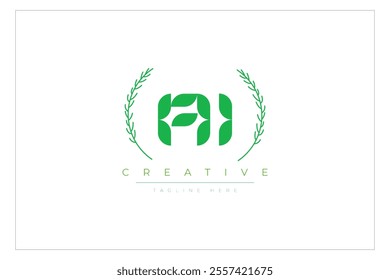 AI letters eco logo with leaf. Fresh nature and healthy leaf logo design.