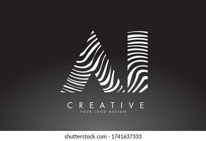 AI a i Letters Logo Design with Fingerprint, black and white wood or Zebra texture on a Black Background. Creative AI a i vector illustration with black and white lines.