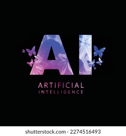 AI letters on black background. Artificial intelligence technology logo. Vector symbol for artificial automation