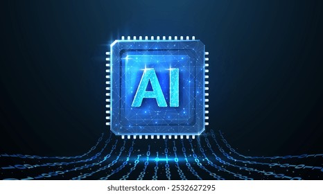 Letras de IA en chip. Tecnología de IA, núcleo de robot, línea eléctrica, inteligencia artificial, sistema de CPU, tecnología futura, concepto de computación en nube electrónica. Ilustración vectorial Abstractas