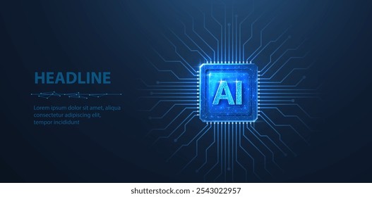 AI letters on chip. AI technology, robot core, electric line, artificial intelligence, cpu system, future tech, electronic cloud computing concept. Abstract vector illustration