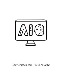 Ai letters on computer hand drawn outline doodle icon. Artificial intelligence, computer technology concept. Vector sketch illustration for print, web, mobile and infographics on white background.