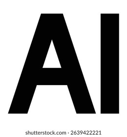 AI letters vector icon. Artificial intelligence abbreviation symbol, tech or machine learning concept. Bold black text isolated on white background.