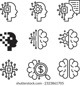 AI line icon set of vector
