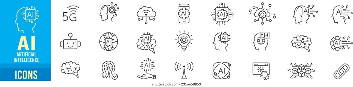 AI line icons collection vector