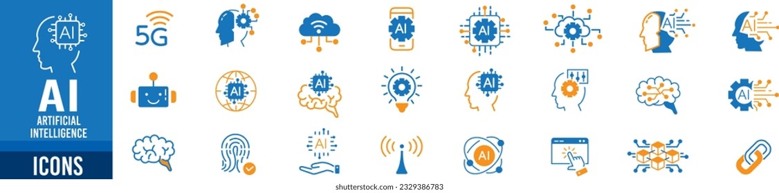 vector de colección de iconos de línea de IA