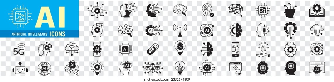 AI line icons collection vector