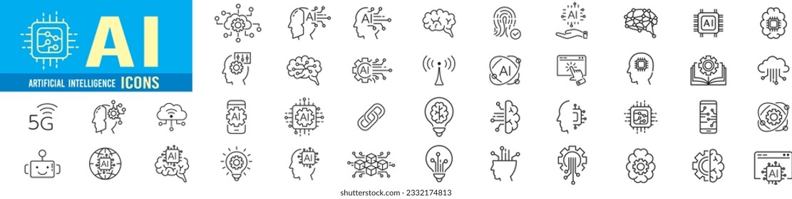 AI line icons collection vector