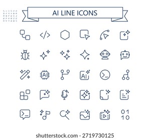 Conjunto de iconos de Vector de línea Ai. Iconos de esquema de inteligencia artificial.
