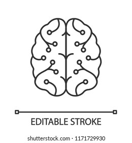 AI linear icon. Thin line illustration. Digital brain. Artificial intelligence. Neurotechnology. Neural network. Machine learning. Contour symbol. Vector isolated outline drawing. Editable stroke