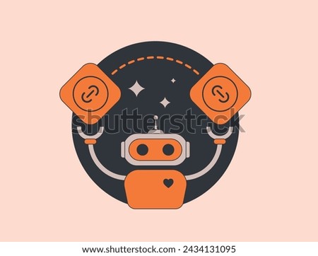 AI Link Building SEO concept. Backlink digital marketing strategy for increase website traffic and domain trust. Link building vector isolated illustration on black background with icons