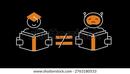 AI Literacy Gap Icon, Human vs AI Knowledge Difference Symbol, Artificial Intelligence Understanding Inequality Concept, AI Education Disparity Illustration Vector