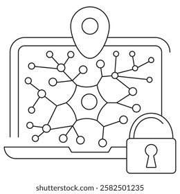 AI Local Models icon. Simple outline monochrome black vector pictogram with thin lines on a transparent background. Line thickness is editable