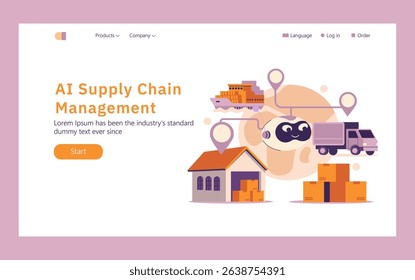 AI in logistics enhances supply chain management efficiency, streamlining processes through advanced technology. It revolutionizes inventory control, shipping, and real-time data analytics. Vector