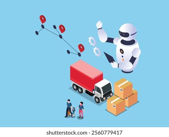 AI in Logistics and Supply Chain: Automation and Route Optimization 3d isometric vector illustration