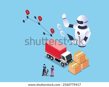 AI in Logistics and Supply Chain: Automation and Route Optimization 3d isometric vector illustration