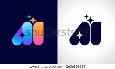 AI logo, Artificial Intelligence modern gradient icon. Colorful minimalist star and letters A and i icon. Vector concept design