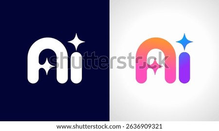 AI logo, Artificial Intelligence modern gradient icon. Colorful minimalist star and letters A and i icon. Vector concept design