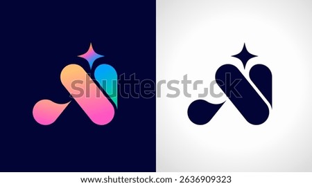 AI logo, Artificial Intelligence modern gradient icon. Colorful minimalist star and letters A and i icon. Vector concept design