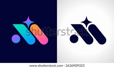 AI logo, Artificial Intelligence modern gradient icon. Colorful minimalist star and letters A and i icon. Vector concept design