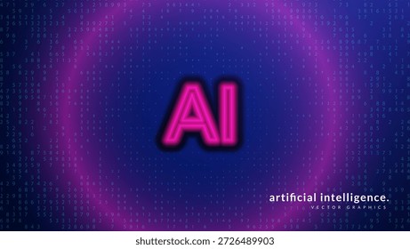 AI-Logo-Hintergrund. Abstraktes Design mit 3D Business Graphic BG. Moderne Wissenschaft und zukünftige Technologievisualisierung. Blaues, violettes und rosa AI-Logo