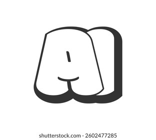 AI logo, bubble comic lettering, rounded in graffiti style black and white silhouette. Trendy preschool A and I letter text for festival party, personal initials, children funky print and web. 