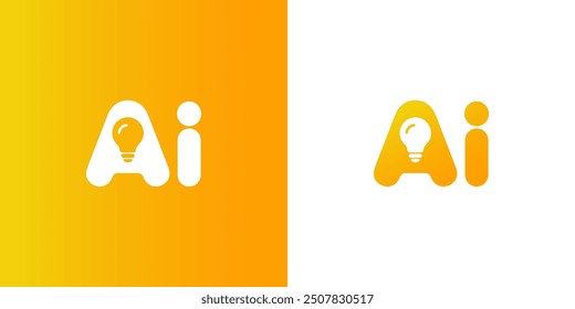 Diseño de logotipos de IA con concepto de bombilla: marca innovadora y futurista para IA e I. Idea de alta tecnología, moderna y creativa para la letra AI