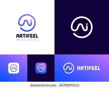 Ai logo design concept. Graphic symbol for Artificial Intelligence corporate business identity. Creative round pixel perfect Ai logo on colourful background. Vector linear logo design