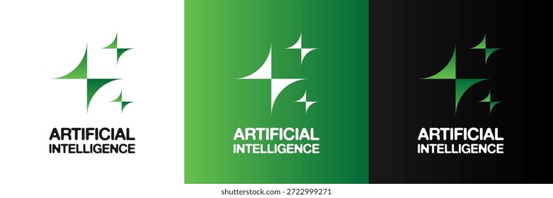 Icono del logotipo de la IA con concepto de inteligencia artificial. La insignia de Vector digital futurista muestra estrellas abstractas. Diseño de gradiente limpio para la educación de automatización App de chatbot UX y marca tecnológica innovadora.