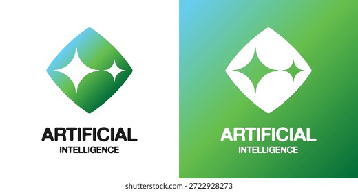 Concepto del icono del logotipo de la IA con el símbolo de la inteligencia artificial. El diseño digital futurista presenta tipografía de estrellas e insignia de Vector de gradiente. Gráfico tecnológico moderno para la automatización inteligente de la marca del App del chatbot.