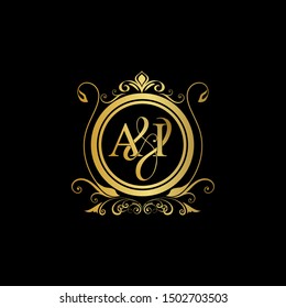 A & I AI logo initial Luxury ornament emblem. Initial luxury art vector mark logo, gold color on black background.